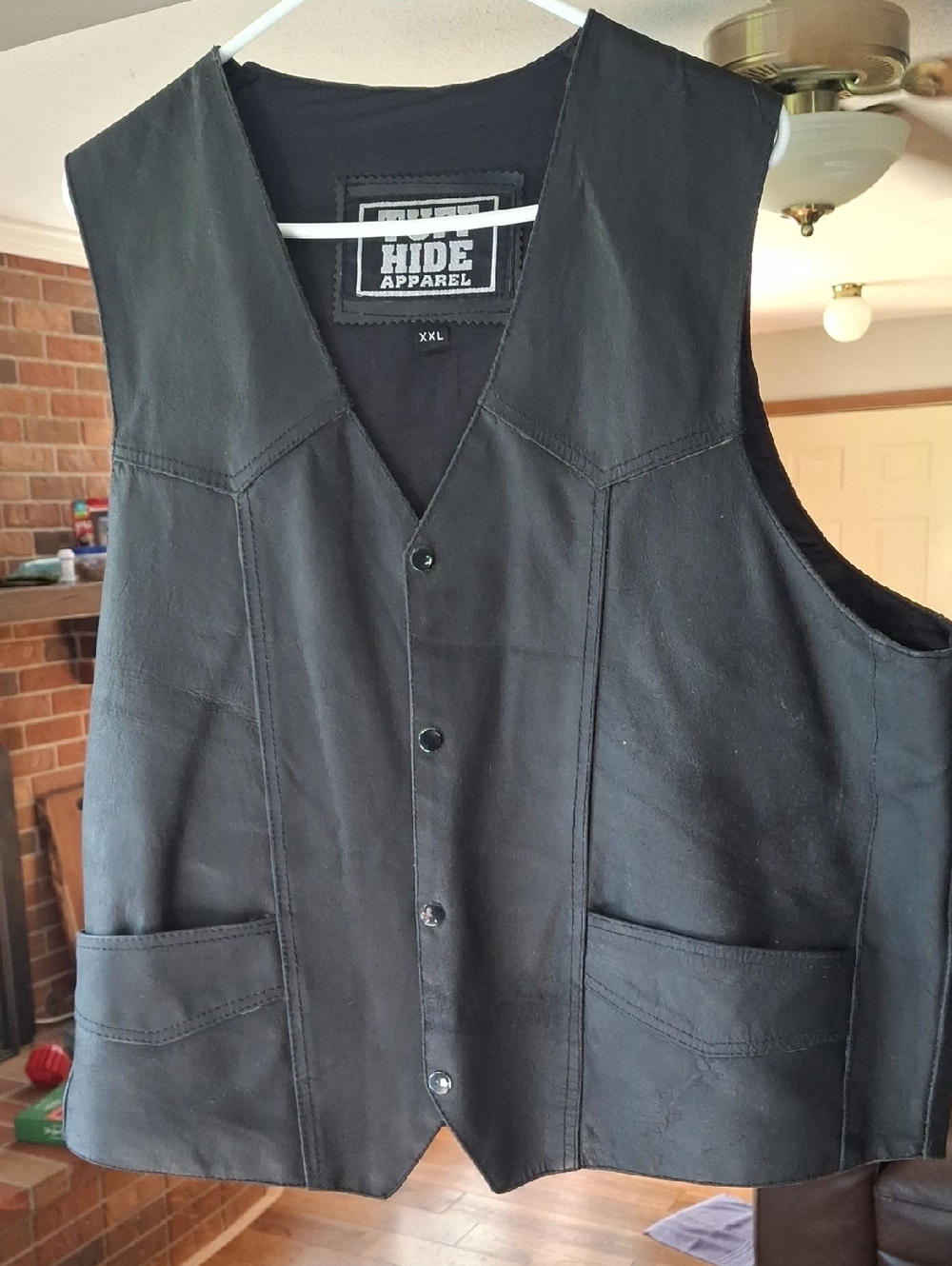 Men’s Black Leather Vest XXL